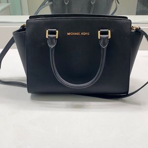 Michael Kors Black Leather Satchel with Gold